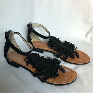 Black Suede Fringe Sandals